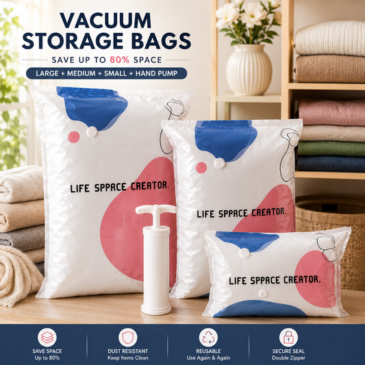 🧳Vacuum Storage Bags Set of 6 – Press & Seal Space Saver Bags with Hand Pump