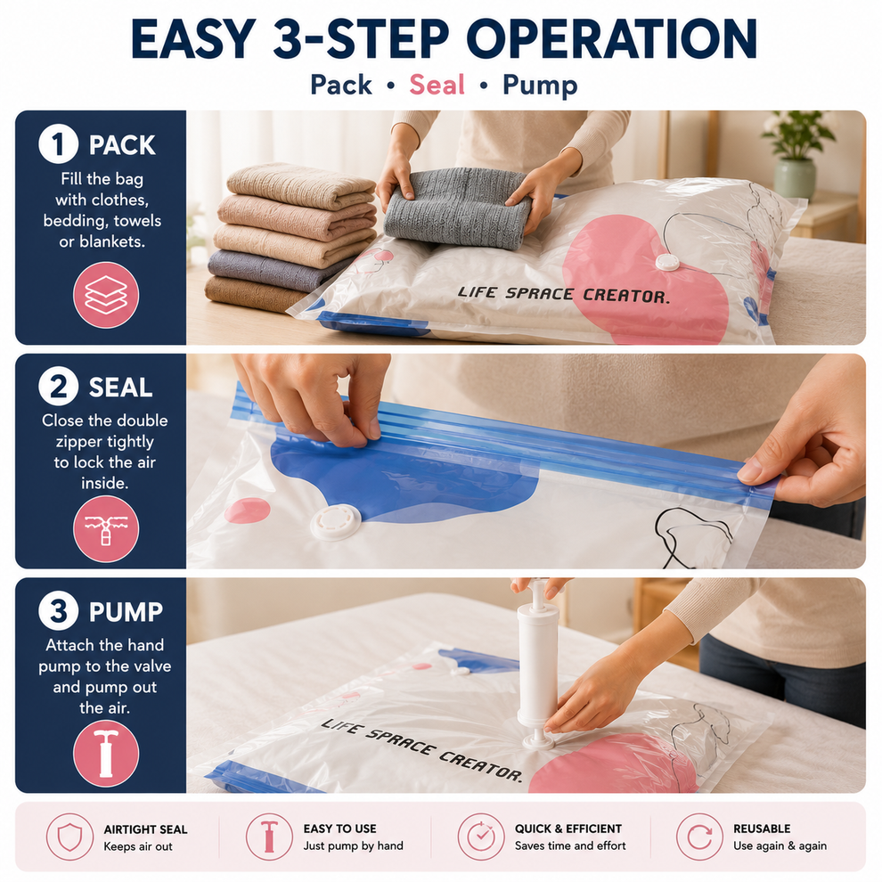 Vacuum Storage Bags with Hand Pump (6 Pcs)