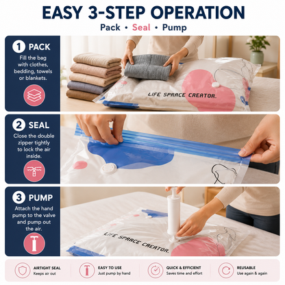 Vacuum Storage Bags with Hand Pump (6 Pcs)