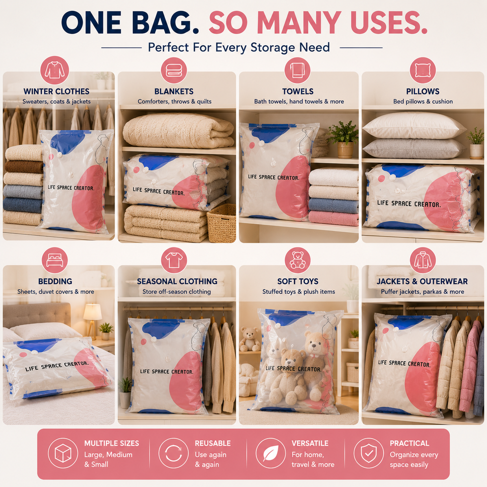 Vacuum Storage Bags with Hand Pump (6 Pcs)