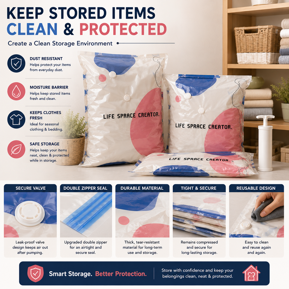 Vacuum Storage Bags with Hand Pump (6 Pcs)