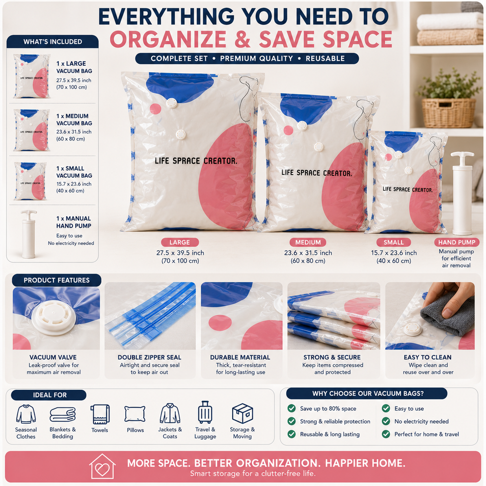 Vacuum Storage Bags with Hand Pump (6 Pcs)