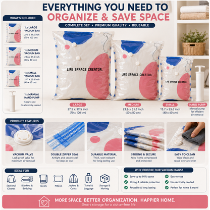 Vacuum Storage Bags with Hand Pump (6 Pcs)